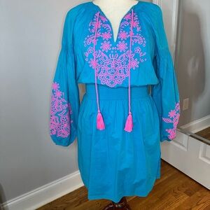Lilly Pulitzer Analynn Dress in Turquoise Oasis, sz M, cotton